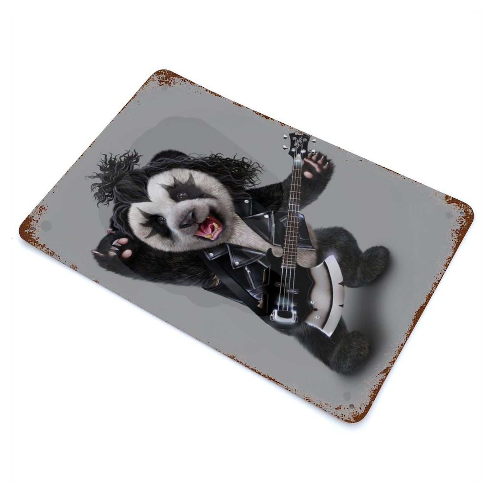 Punk Rock Giant Panda Vintage Wall Sign 11.8"x7.9", Rust Effect Metal Decor for Basement, Hobby Room And Garage Decor