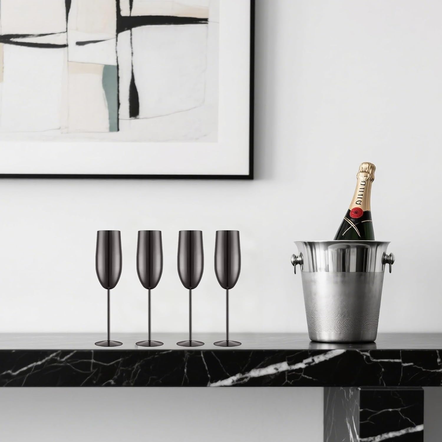 Stainless Steel Champagne Flutes Set of 4-Wedding &Birthday Gifts,8.5 Oz Unbreakable Champagne Glass with Long Stem,Reusable Indoor Outdoor Drinkware (Black) - Image 5