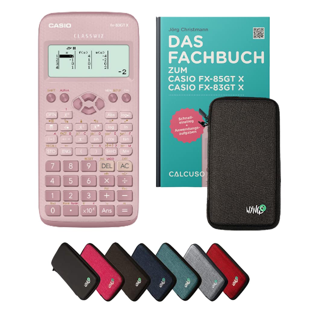 Casio fx-83GT X Incl. Funda Protectora Gris Oscuro y Libro especializado (64 páginas, DIN A5) – Calculadora científica – Smart Set (Alemán)