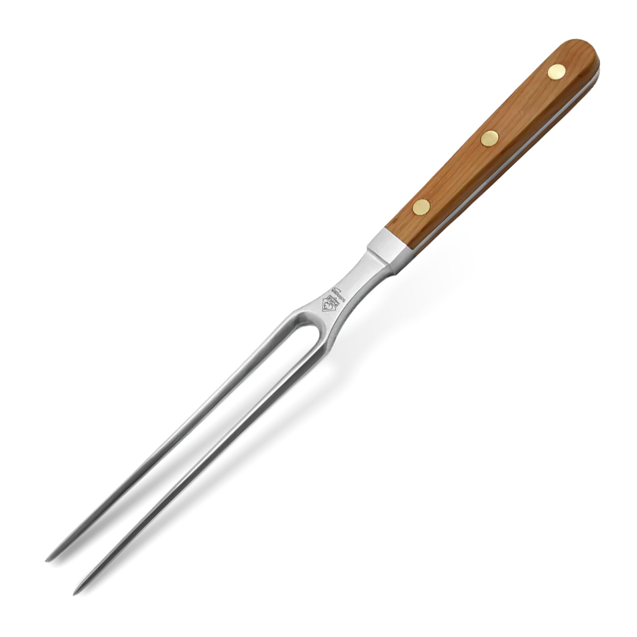 PUMA – Fleischgabel - Deutscher Stahl 1.4116 - Griff aus edlem Eibenholz mit Messingnieten - Passend Küchenmesserserie - Handgefertigt in Deutschland (Art.Nr.: 120010)