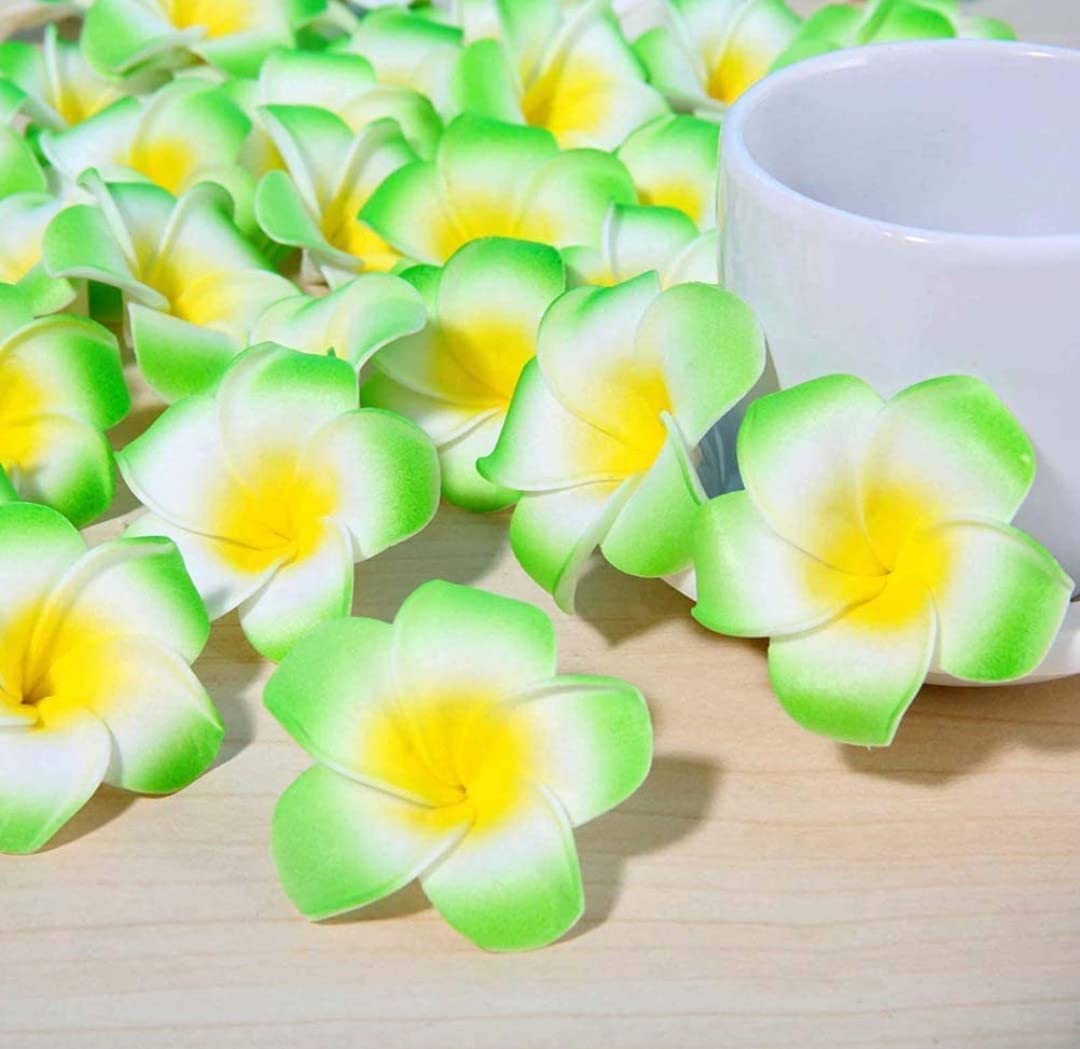 VRB Dec™ Artificial gBig Foam Hawaaii Fake Foam Water Floating Flowers for Pooja Thali, Festival and Events, Home, Table, Badroom, Pooja Room, Diwali Decoration (24, Green)