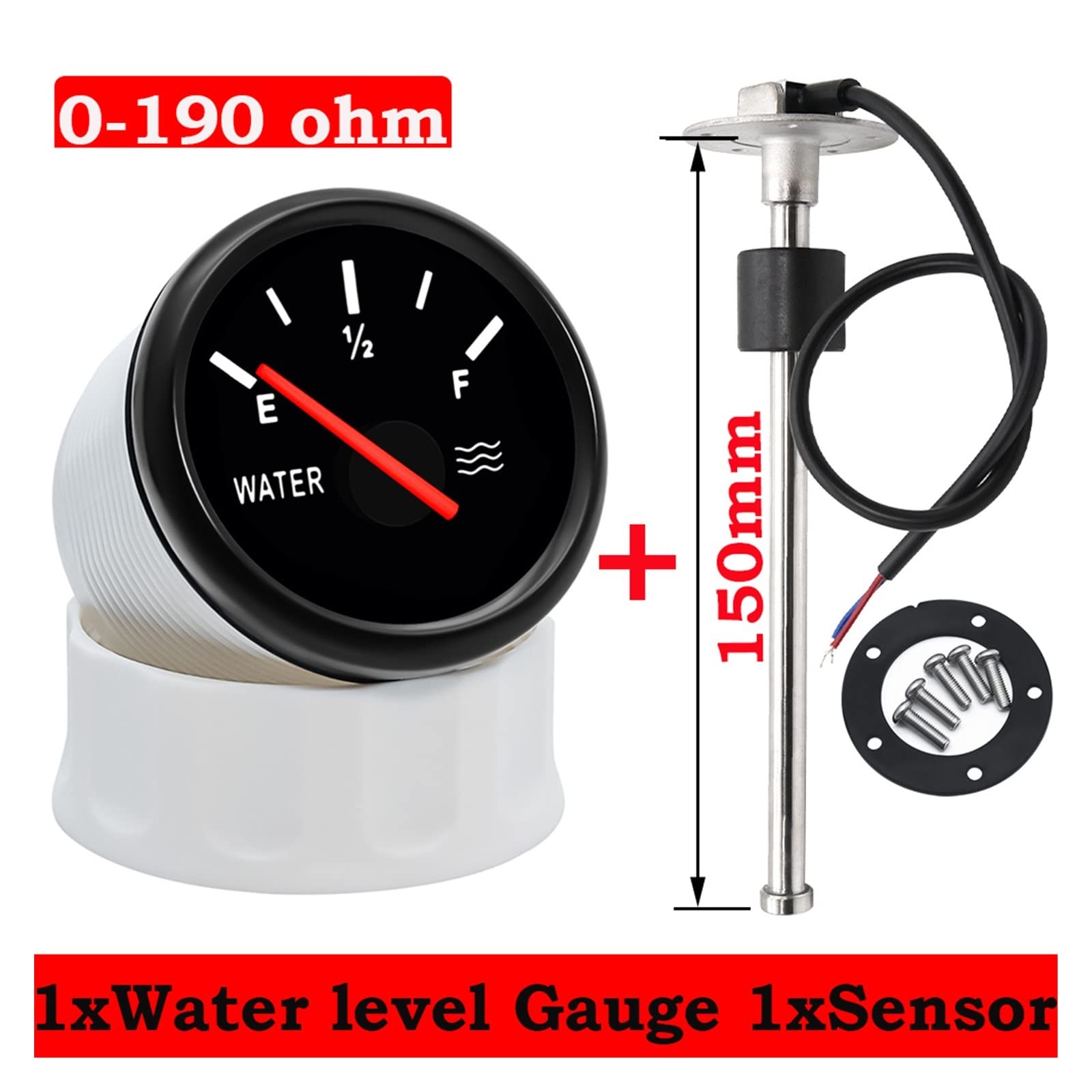 Jauge De Niveau D'Eau 52mm 7 Couleurs Rétroéclairage + Capteur 0-190 Ohm Pour Voiture Bateau