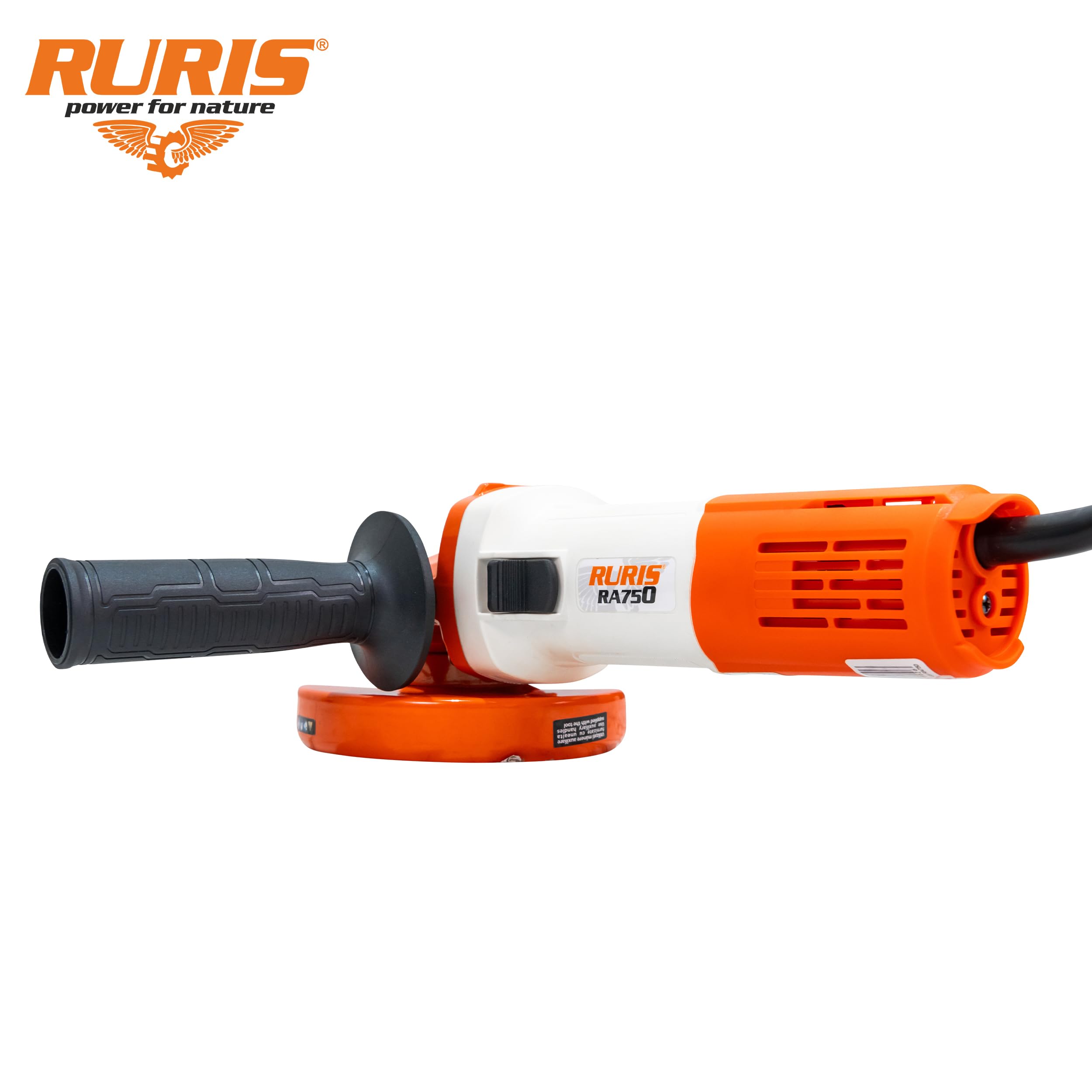 RURIS - Smerigliatrice angolare elettrica RA750, 750 W, disco 115 mm, 11000 rpm, sistema Power Off, impugnatura morbida grip, protezione regolabile, taglio, levigatura e lucidatura, 220 V
