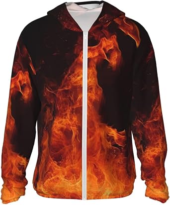 Mens Sun Shirts UPF 50+ Dancing Fire Sun Protection Hoodie Lightweight Long Sleeve Rash Guard