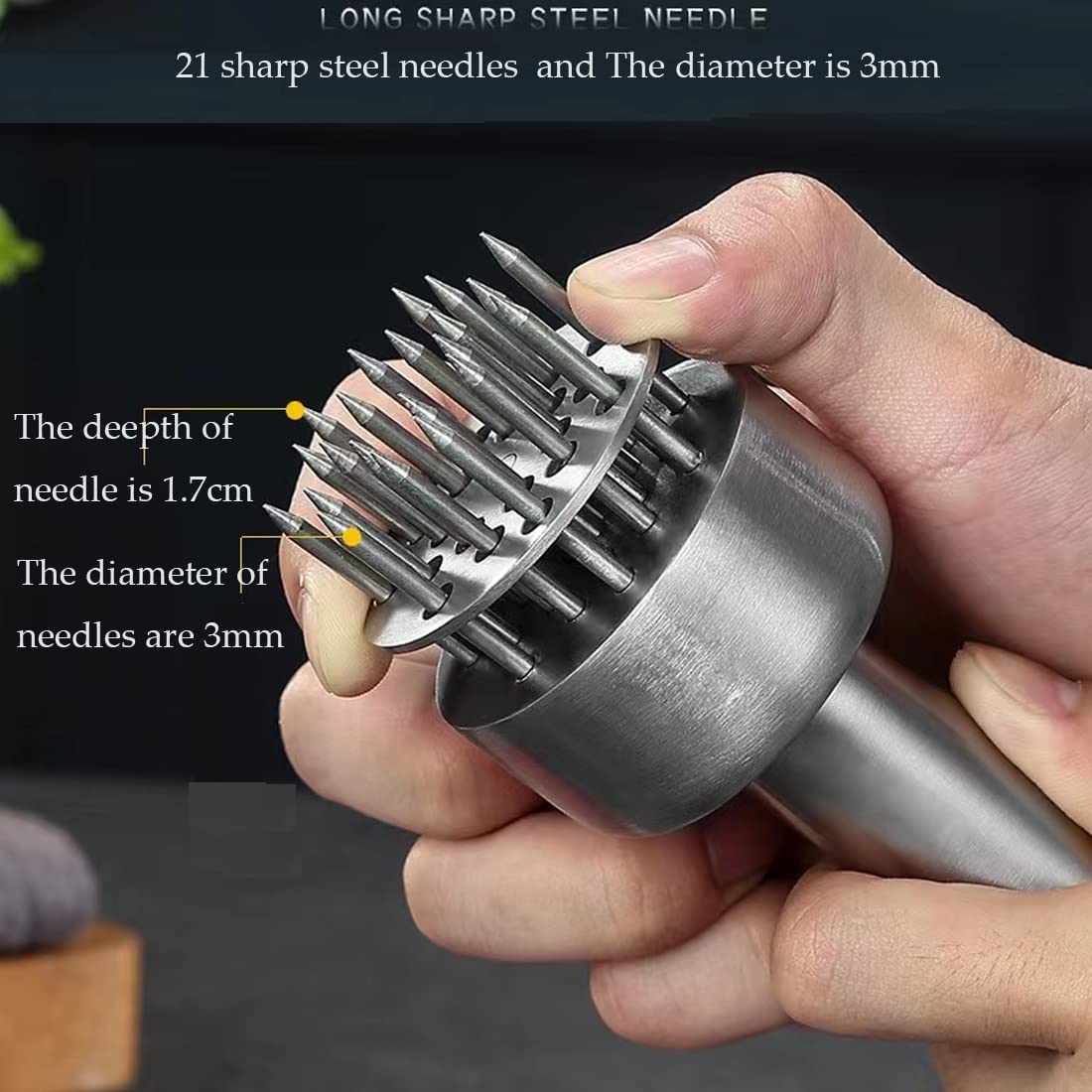 Stainless Steel Meat Tenderizer - 2 Pcs With 21 Ultra Sharp Needles, Kitchen Tool For Steak, Chicken, Beef & BBQ