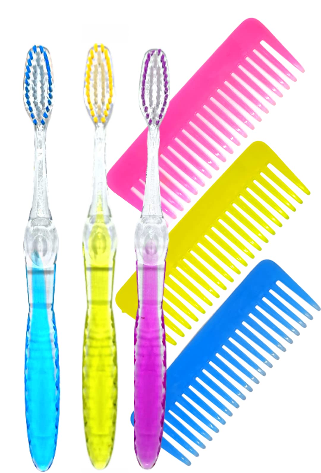 BigBro Manual Toothbrush Crystal With Extra Soft Bristles And Engraved Tongue Cleaners With Toothbrush Covers 3Pc And Colorful Combs 3Pc For Adults Women And Men