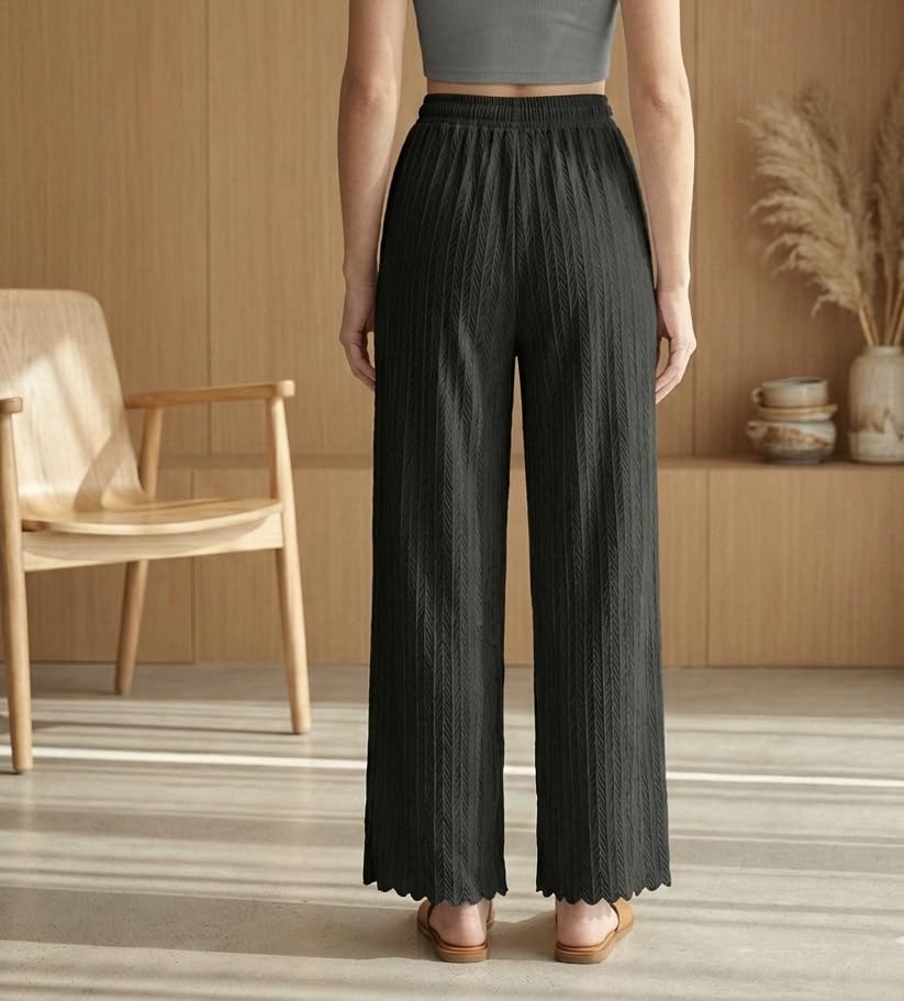 Image of Women Pack of 2 Pleated Palazzo Pants | Free Size (M to 3XL) | Elastic Waist with Drawstring | Soft Stretch Fabric | Casual, Office