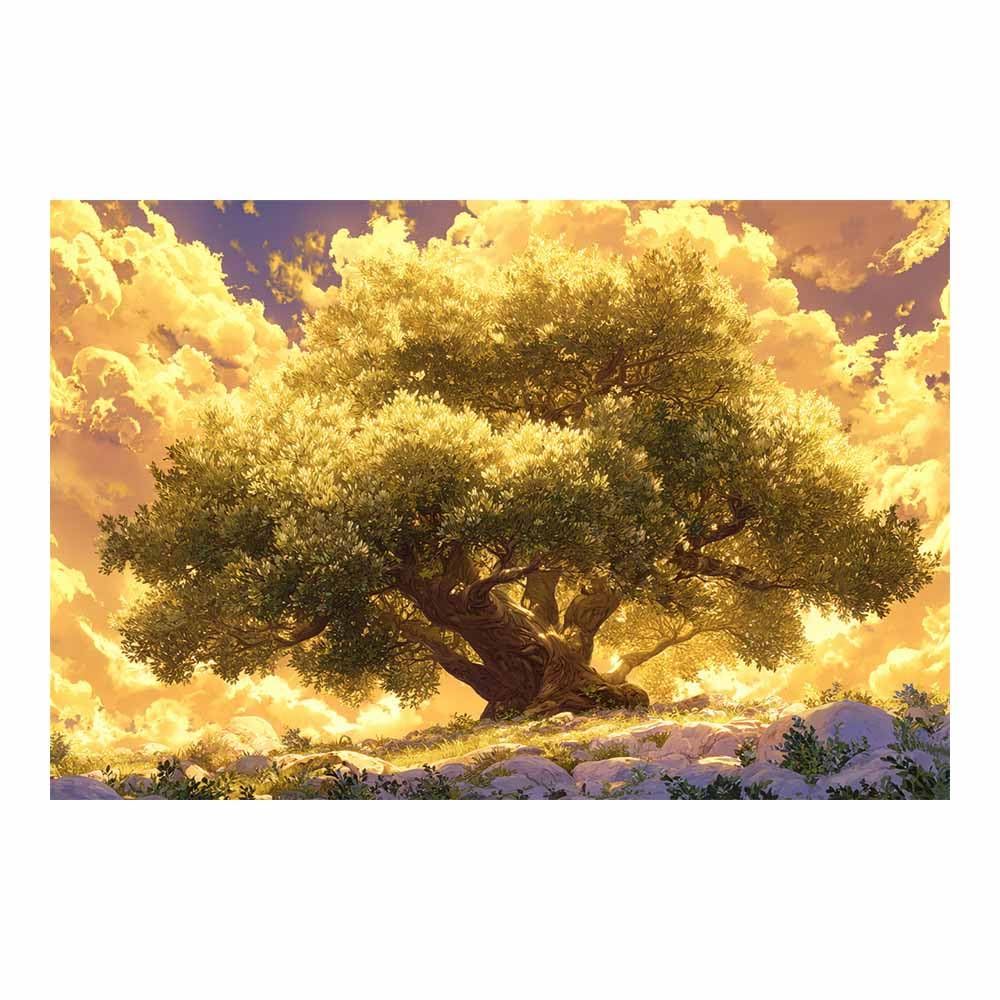 ZAMAEIU Tree of life wall art Warm trees merge abstract canvas wall, For Bathroom, Living Room, Bedroom, Office.Gift for Home Decor(golden)-80x120cm Unframed