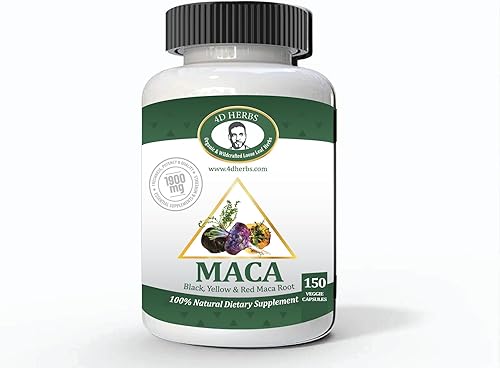 Cápsulas de raíz de maca para mujeres y hombres, 150 unidades (1900 mg por porción, polvo de maca negra, roja y amarilla) cultivadas en Perú, 100%