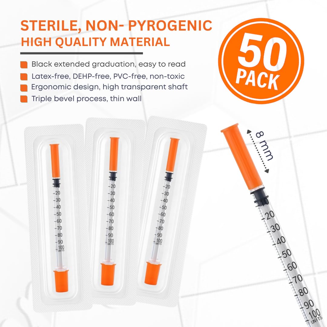 Lot de 50 tubes en plastique de 1 ml 29 g x 5/16" (0,33 x 8 mm) - Emballage individuel - Pour laboratoire et technique - Outils de mesure et de dosage multi-usages précis