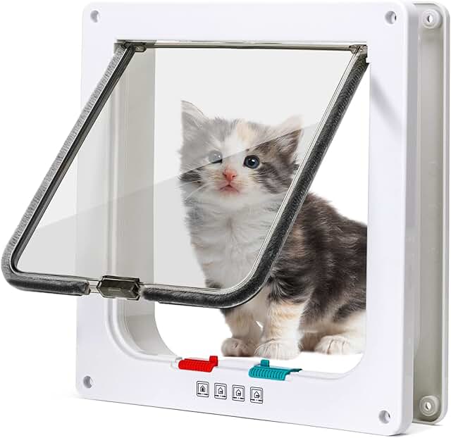 Nobleza - Cat Flap, Dog Flap, 4-Way Magnetic Closure for Cats, Dog Door, Cat Door, Pet Door, Cat Flap, Inner Door for Cats and Small Dogs (White, M) product image