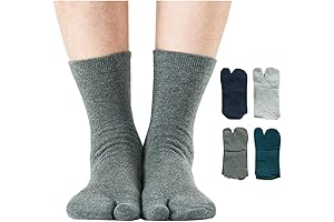 Men's Flip Flop Socks Tabi Split Toe Geta Wicking Cotton 4 Pack