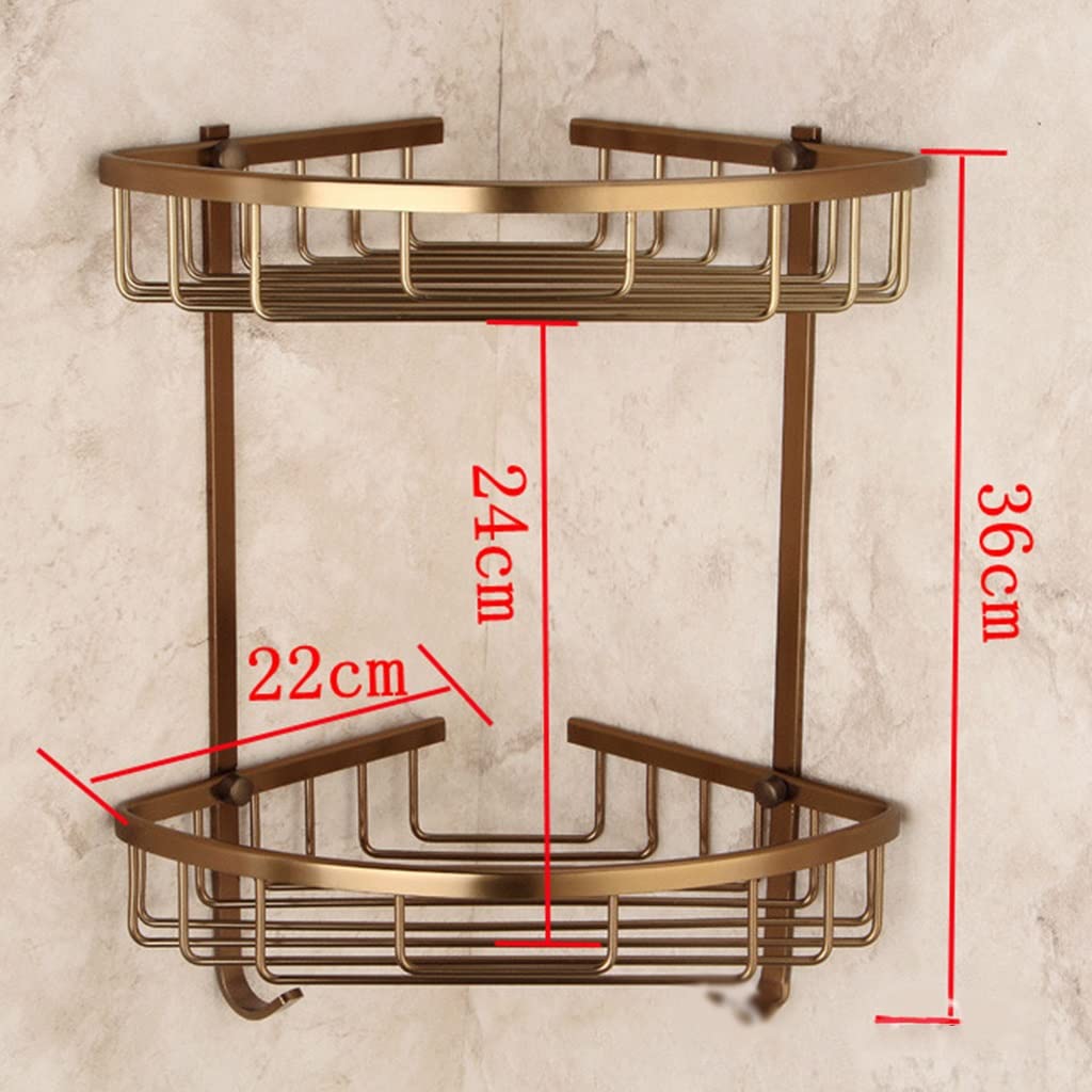 Mensola angolare da bagno con gancio a doppio strato in alluminio bronzo anticato triangolo drenante per shampoo gel doccia portaoggetti da appendere alla parete mensole da cucina.