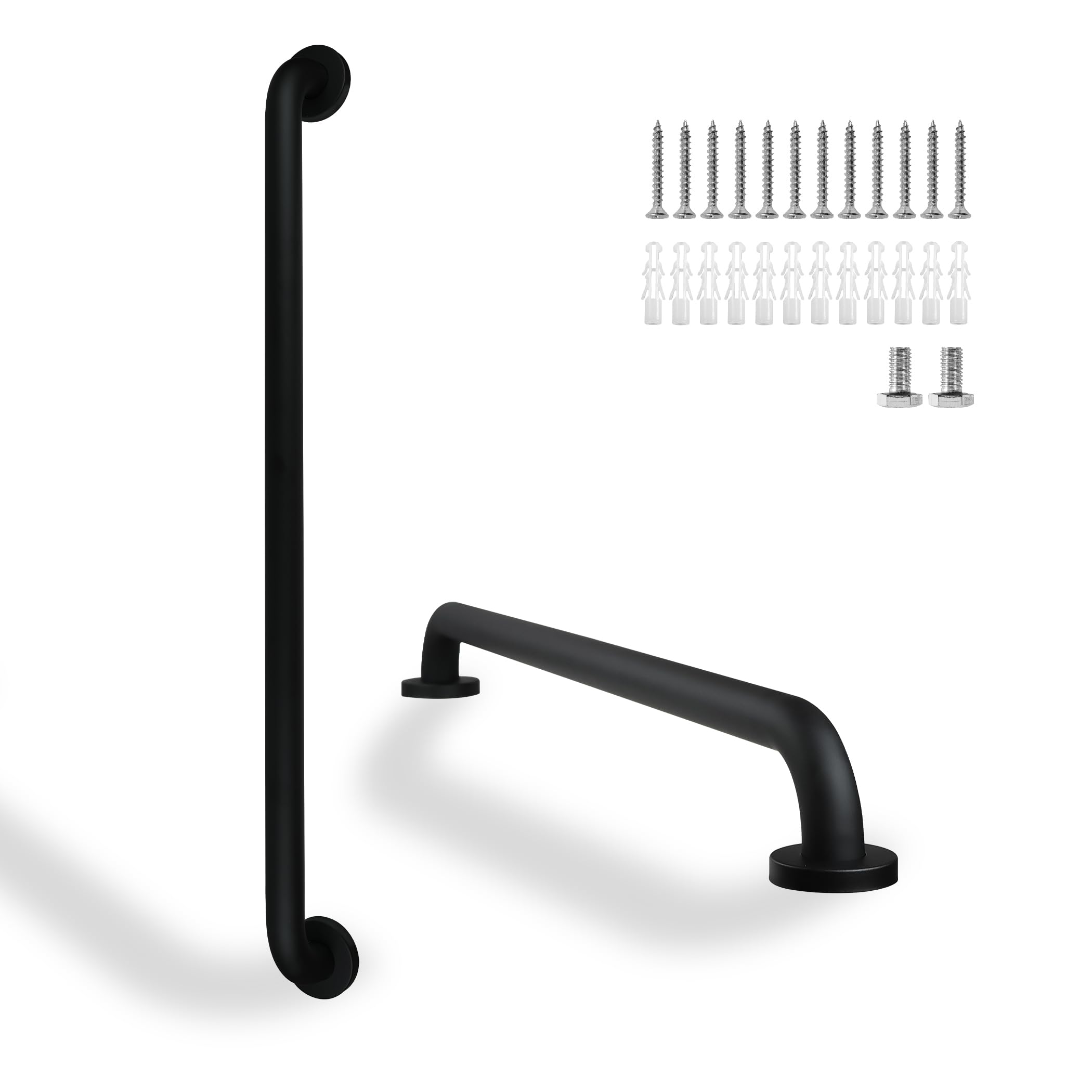 Barra de agarre para ducha, paquete de 2 barras de agarre negras de 32 pulgadas, barras de agarre de acero inoxidable de 1.25 pulgadas de diámetro para bañeras y duchas, barra de agarre de