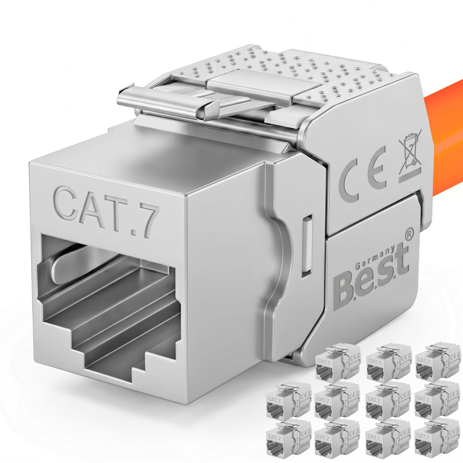 12x CAT 7 Keystone Netzwerkmodul RJ45 – High-Speed Keystone Buchse, werkzeugfreie Montage, 10 Gbit/s, STP geschirmt, vergoldete Kontakte, kompatibel mit AWG 22–26 & Patchpanel/Netzwerkdosen