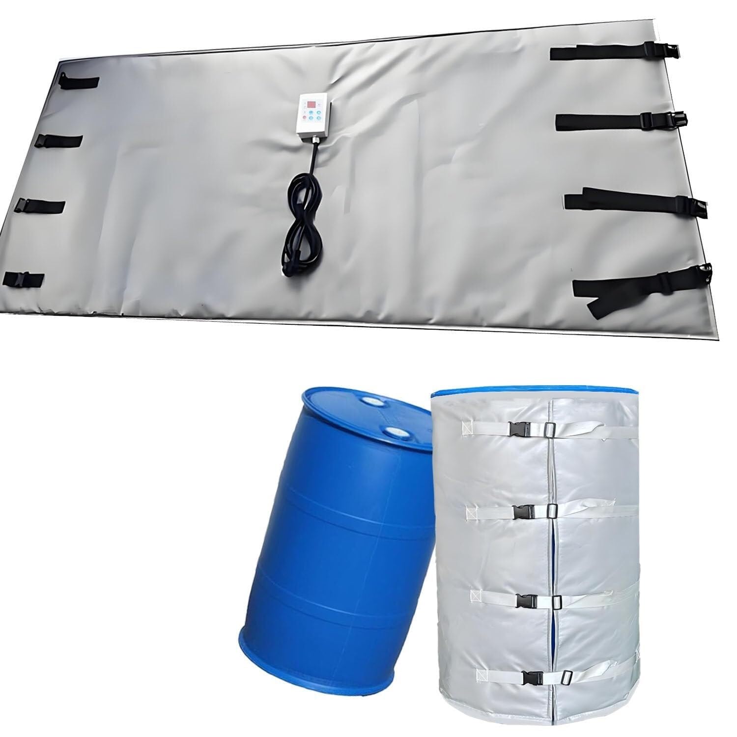 200L/1000L Insulated Drum Heating Blanket,for Oil Drums IBC Barrel Heater Adjustable Temp 0~120℃/0~150℃(Grey,200L150°)