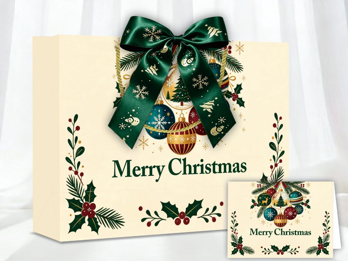 YoungTree Christmas Gift Bag Large, Cream Wreath 2-Pack