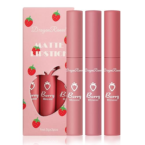 Juego de lápiz labial mate de 3 colores mate nude, larga duración, impermeable, antiadherente, barra de labios nude, juego de maquillaje para