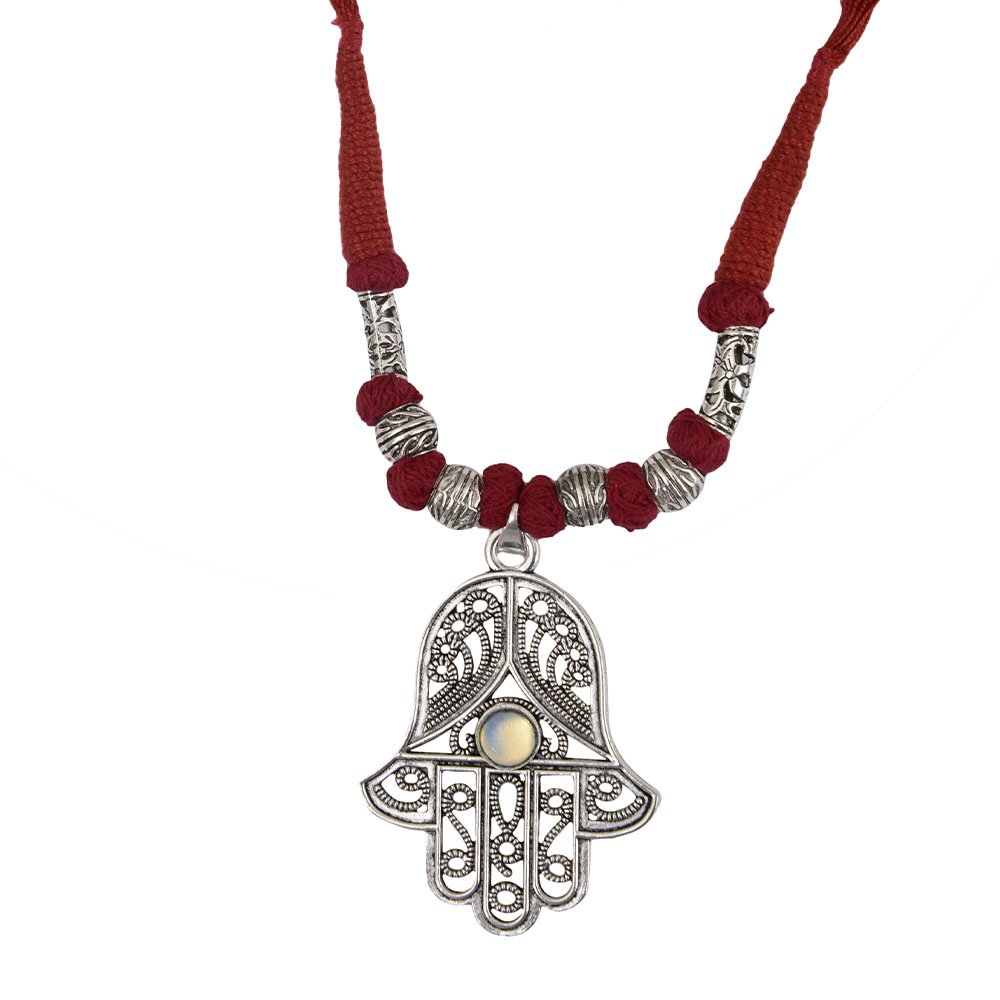 Boho Tribal Necklace in Silver with Turquoise Beads