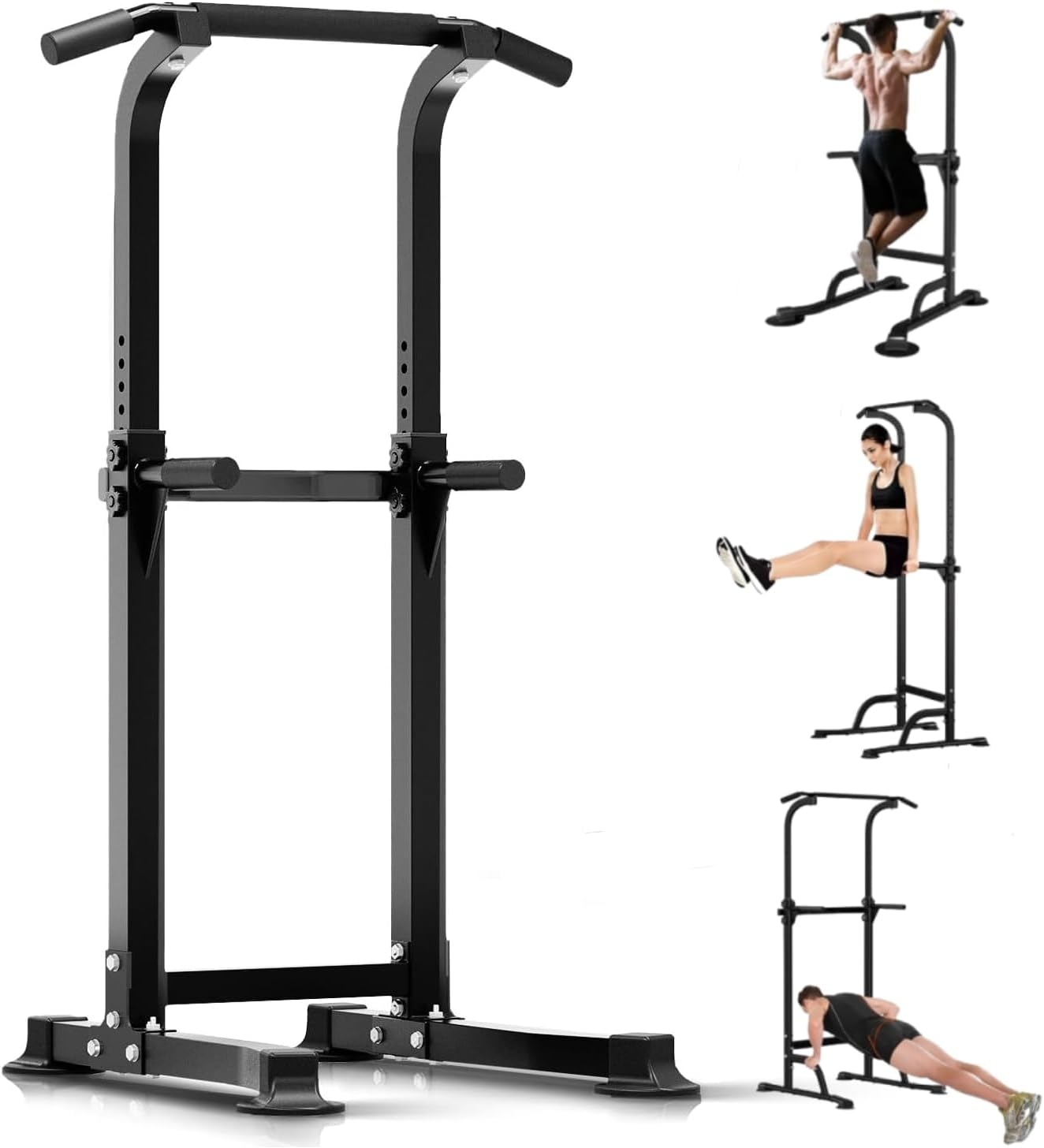 Adjustable Power Tower Pull Up Bar Dip Station, Free Standing Pull Up Rack Dip Station for Home Gym, 400LBS Capacity Height Heavy Duty Multi-Function Home Strength Training Fitness Workout Equipment