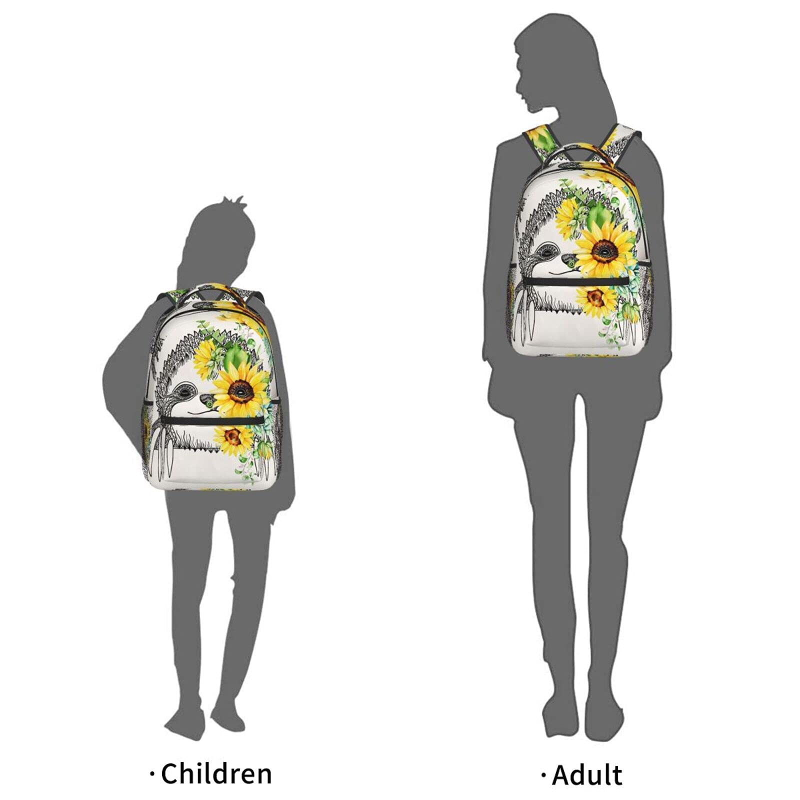 FeHuew Girls Sunflower Sloth Vintage Backpack Bookbag 16 Inch Laptop Bag Shoulder Bag Casual Daypack For 1-5th Grade