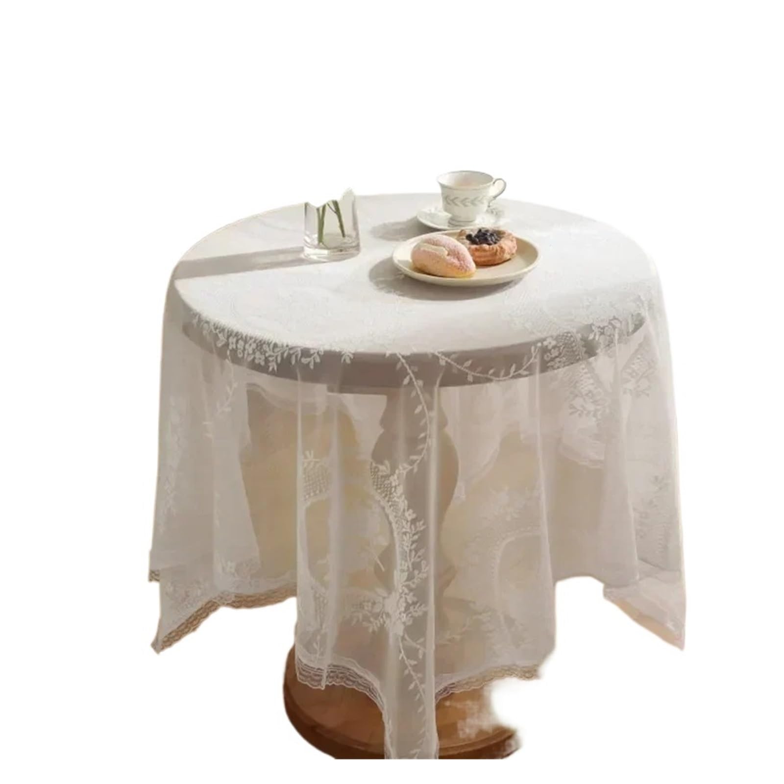 FOELANNE Embroidered Lace Tablecloth, Ruffle Tablecloth Elastic Edge Proof Fabric Multiple Sizes(Lace,140x200cm)