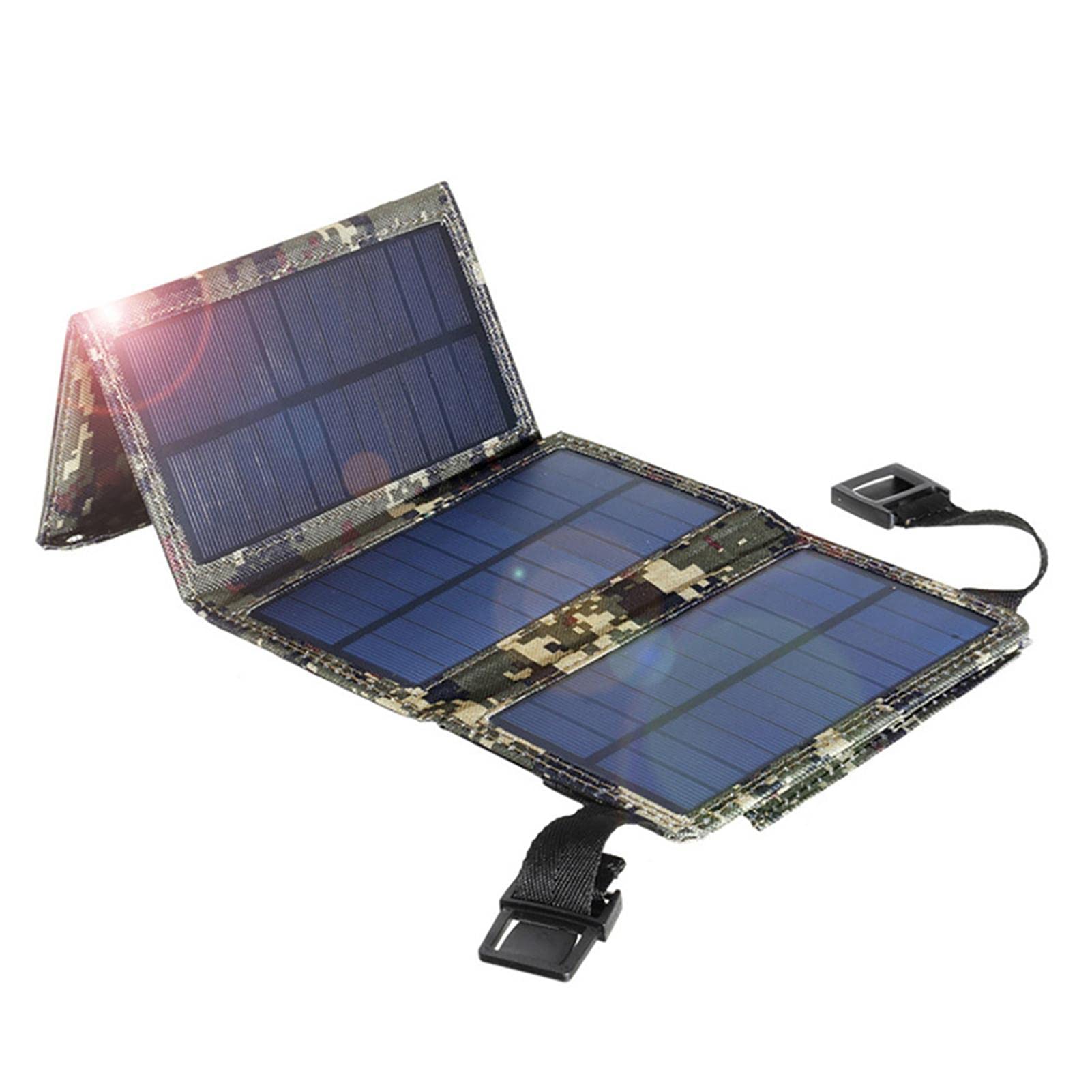 Chargeur de panneau solaire portable 20 W, panneau solaire imperméable et pliable pour camping, randonnée, sac à dos - Camouflage