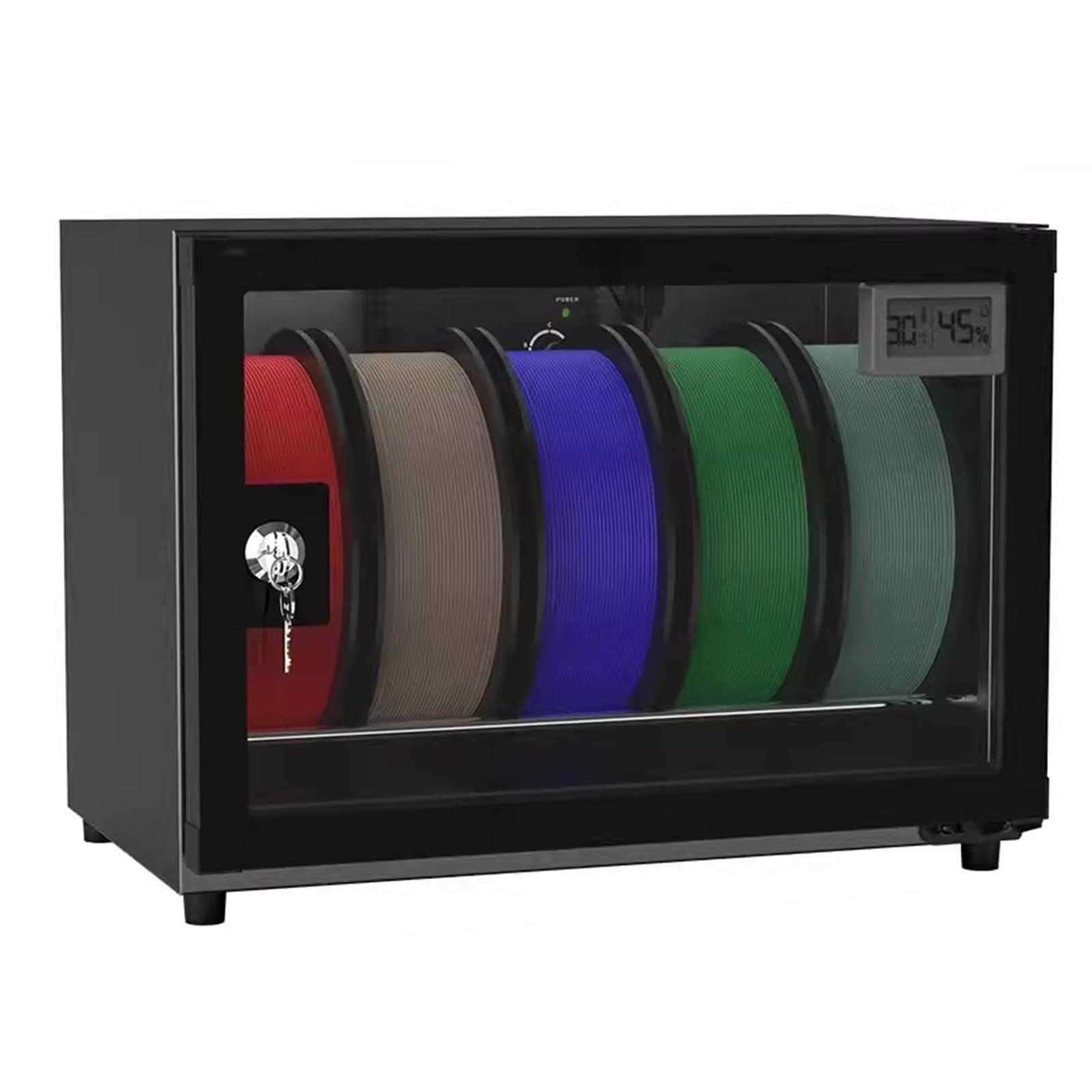Filament-Aufbewahrungsbox Für 3D-Drucker, 25 L, Anti-Feuchtigkeits-Trockner, Luftfeuchtigkeitsbereich 28–60% RF, Fasst 5 Rollen À 1 Kg Filament, Mit Schloss, Für PLA/ABS/PETG/TPU