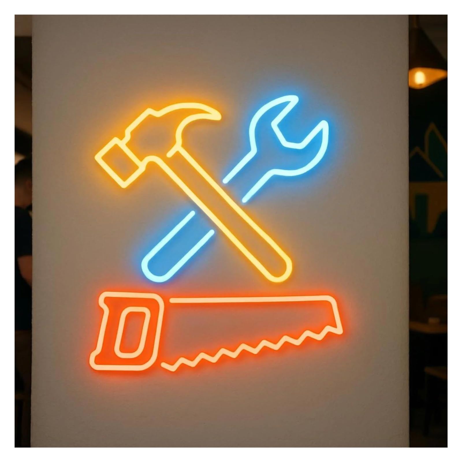 Insegna al Neon Insegna Al Neon Con Martello E Chiave Inglese, Attrezzi Da Costruzione, Aziende Di Costruzioni Luminose, Decorazione Per Garage E Officina,50cm