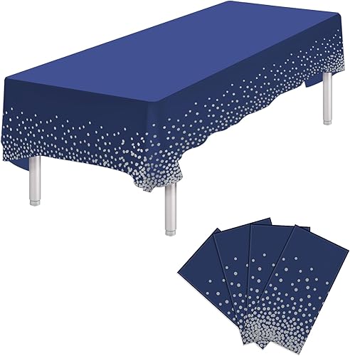 Miniatura 37 de 6 Paquetes de Manteles de Plástico Desechables Rectangulares Azules y Dorados, 54 x 108 Pulgadas, Mantel de Mesa Rectangular de Plástico Desechable