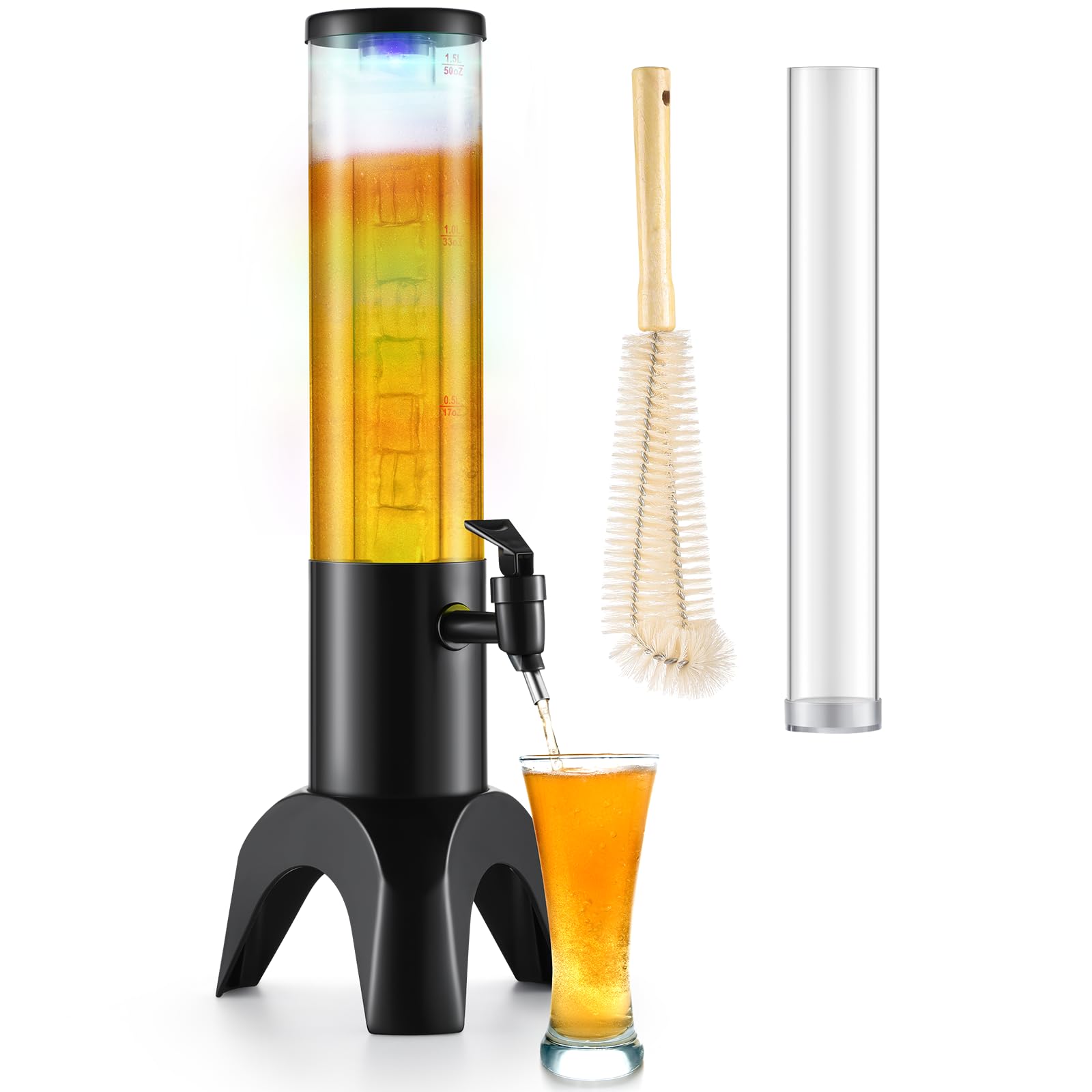 KK KMKGOKO Mimosa Tower, 50oz/1.5L Mimosa Tower Dispenser with Ice Tube and LED Light, Tabletop Beer Dispenser (50 fl oz-1pc)