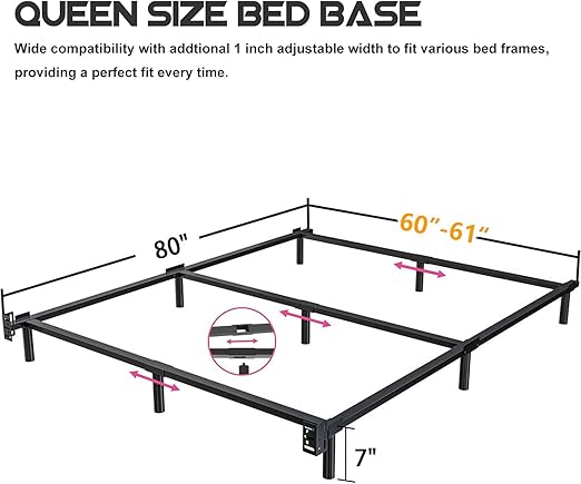 Bedsnus 7 Inch Metal Bed Frame Queen Size, Compatible with Most Brand Box Spring Or Mattress, 9-Leg Support Bed Base, Headboard Attachable, Noise-Free, Easy Assembly, Black thumbnail 2