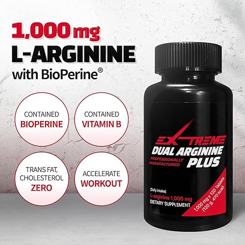 Miniatura 3 de EXTREME Dual ARGININE Plus - Aumenta la energía y la vitalidad para el rendimiento deportivo de los hombres (1,000 mg x 120 tabletas, suministro de