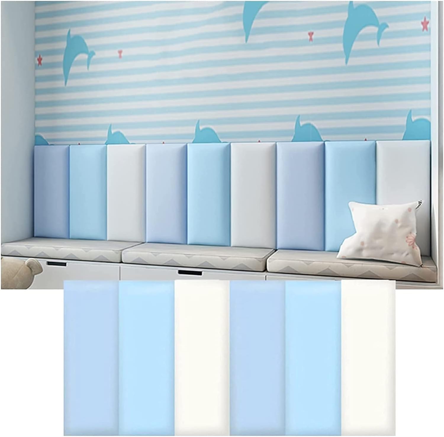 Tête De Lit Rembourrée - 3.2cm D'épaisseur Enfants Anti-Collision Tapis Murale - Auto-Adhésive Coussin Mural 3D Rectangulaire - Facile À Installer (Color : A, Size : 120x50cm)