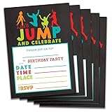 Impressions Set of 20 Kids birthday party invitation cards for Trampoline park, Gravitopia, jump zone big air party with envelopes