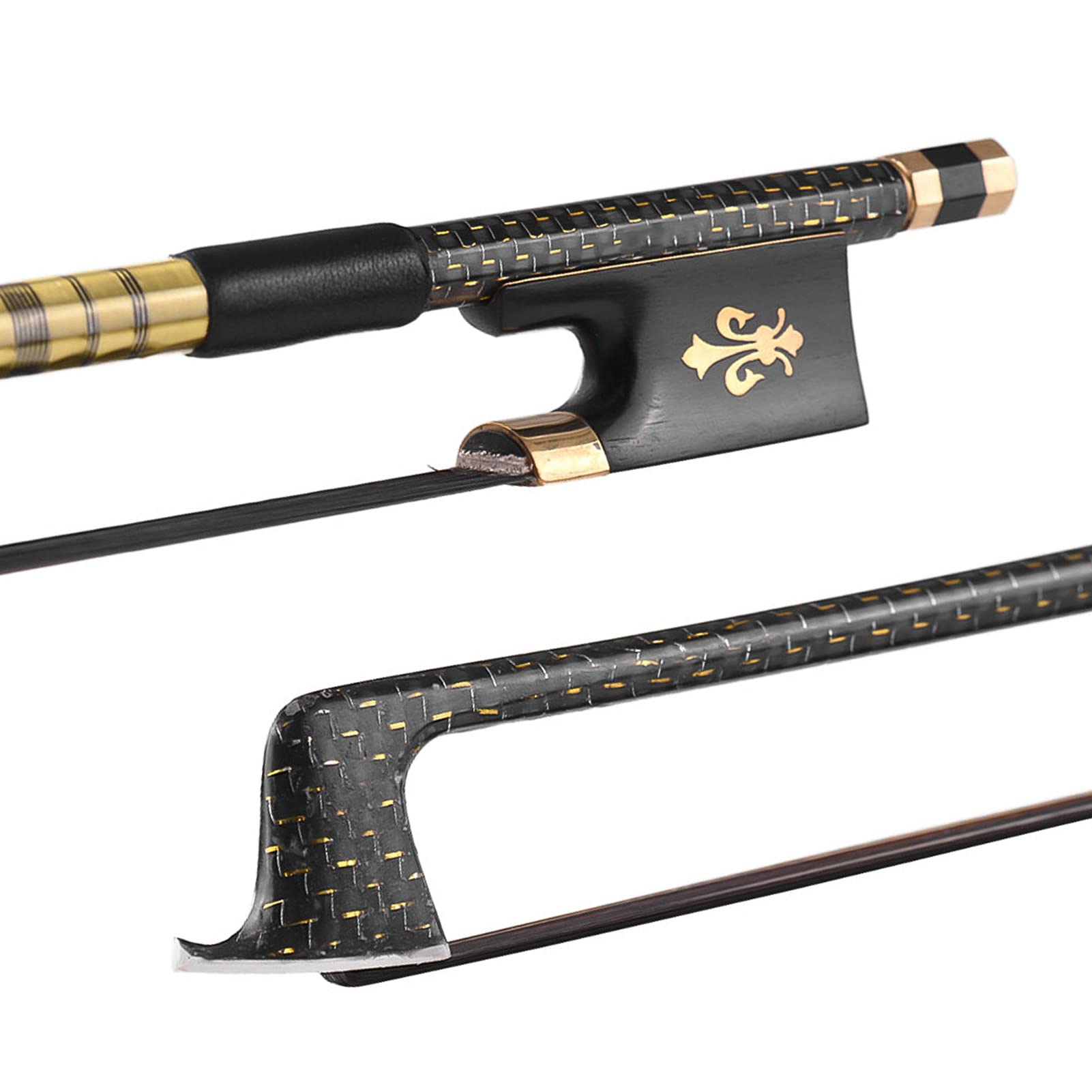 Btuty Arco de violín 4/4 Violín Arco de Bien Equilibrado Trenzado Dorado Fibra de Carbon Round Stick Rana de Ébano AAA Mongolia Crin Negra