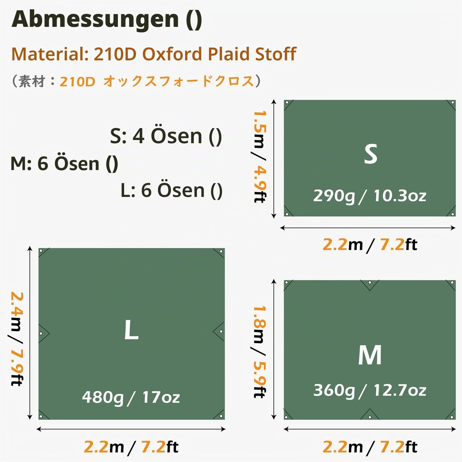 TRIWONDER wasserdichte Zeltunterlage Zeltplanen, Leichte Picknickdecke Campingdecke für Camping Wandern Strand Picknick (Grün, M - 2.2x1.8m)