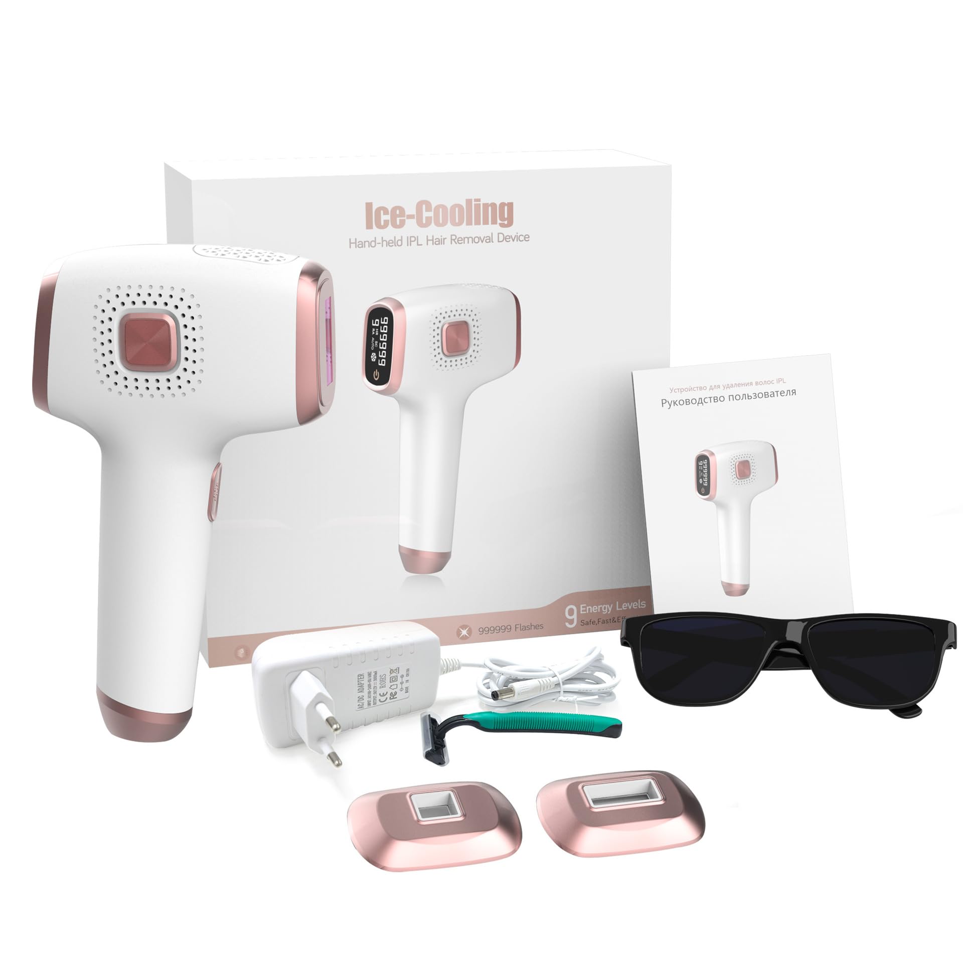 Epilatore Luce Pulsata, 3 in 1 IPL Professionale Epilatore Laser | Dispositivi Depilazione con 9 Livelli di Energia, 3 Funzioni Avanzate HR/SC/RA, 999,999 Flash, per Viso Schiena Gambe Corpo