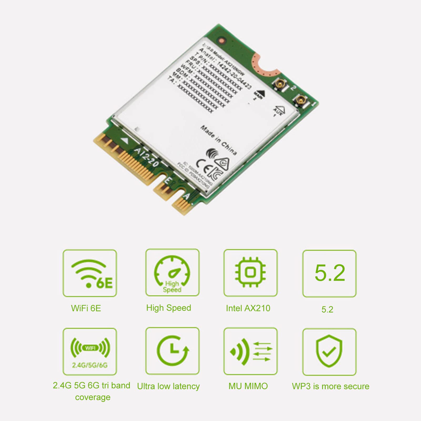 Scheda di Rete Wireless, Modulo Scheda di Rete, Gigabit Tri Band WiFi 6 Generazione 802.11AX Standard 6GHz 5GHz 2.4GHz M.2 NGFF Modulo Scheda Wireless