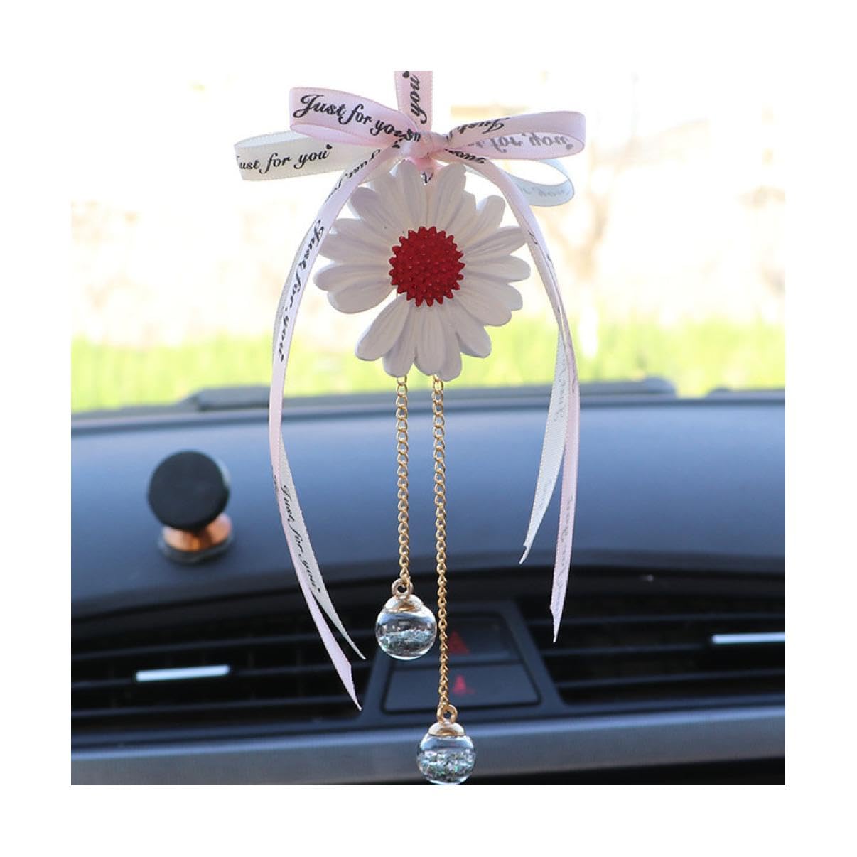 Pendentif Rétroviseur Voiture,LSGGTIM Ornements De Voiture Pendentif Femelle Créative Petite Marguerite Fleur,Pendentif Parfum Voiture Décoration De
