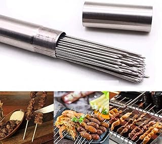 15”Kabob Skewers Metal Stainless Steel ,Grill Sticks For Machine, Heavy Duty Shish Kebob Sticks,Reusable BBQ Skewers for Meat Shrimp Chicken(Set of 20pcs Skewers +1 Tube Storage)