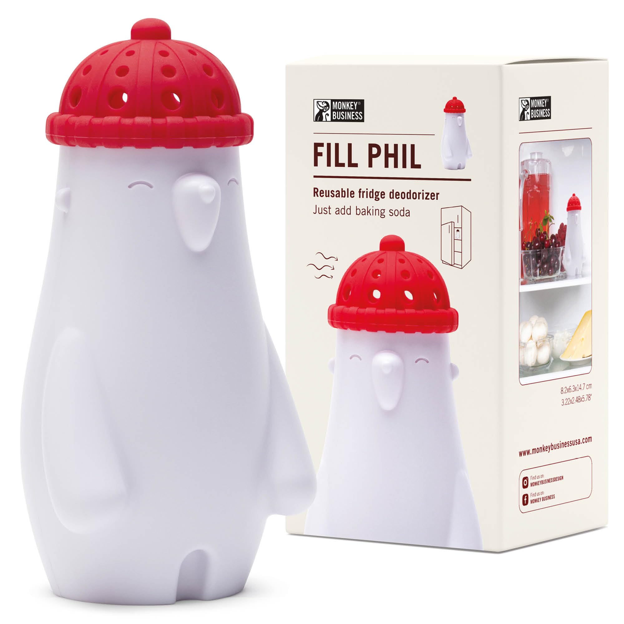 Monkey Business Fill Phil - Desodorante para nevera con bicarbonato de sodio, ideal para regalo