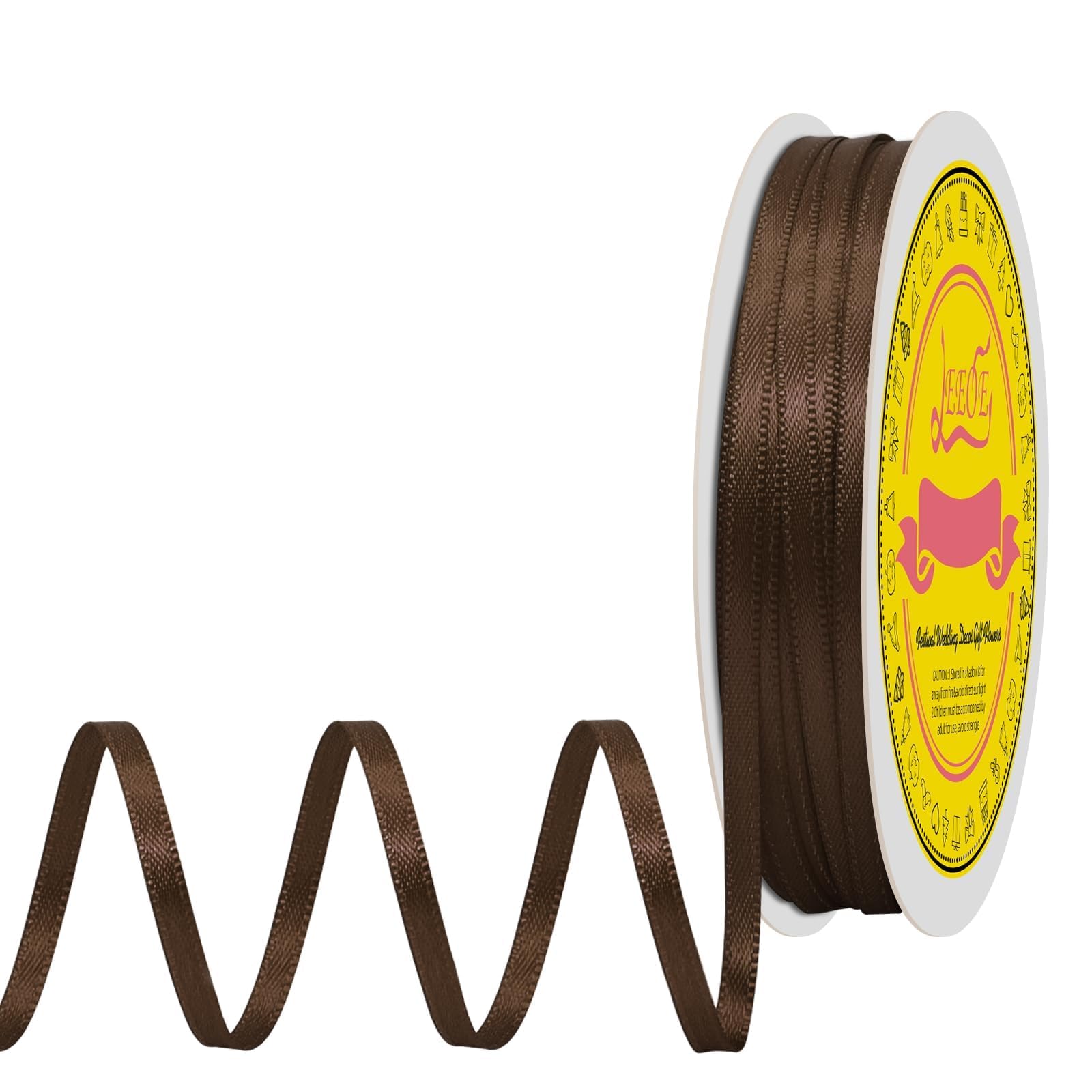 Double Face Brown Satin Thin Ribbon 1/8 inch X 50 Yards Polyester Brown Ribbon for Gift Wrapping Very Suitable for Weddings Party Hair Bow Invitation Decorations and More