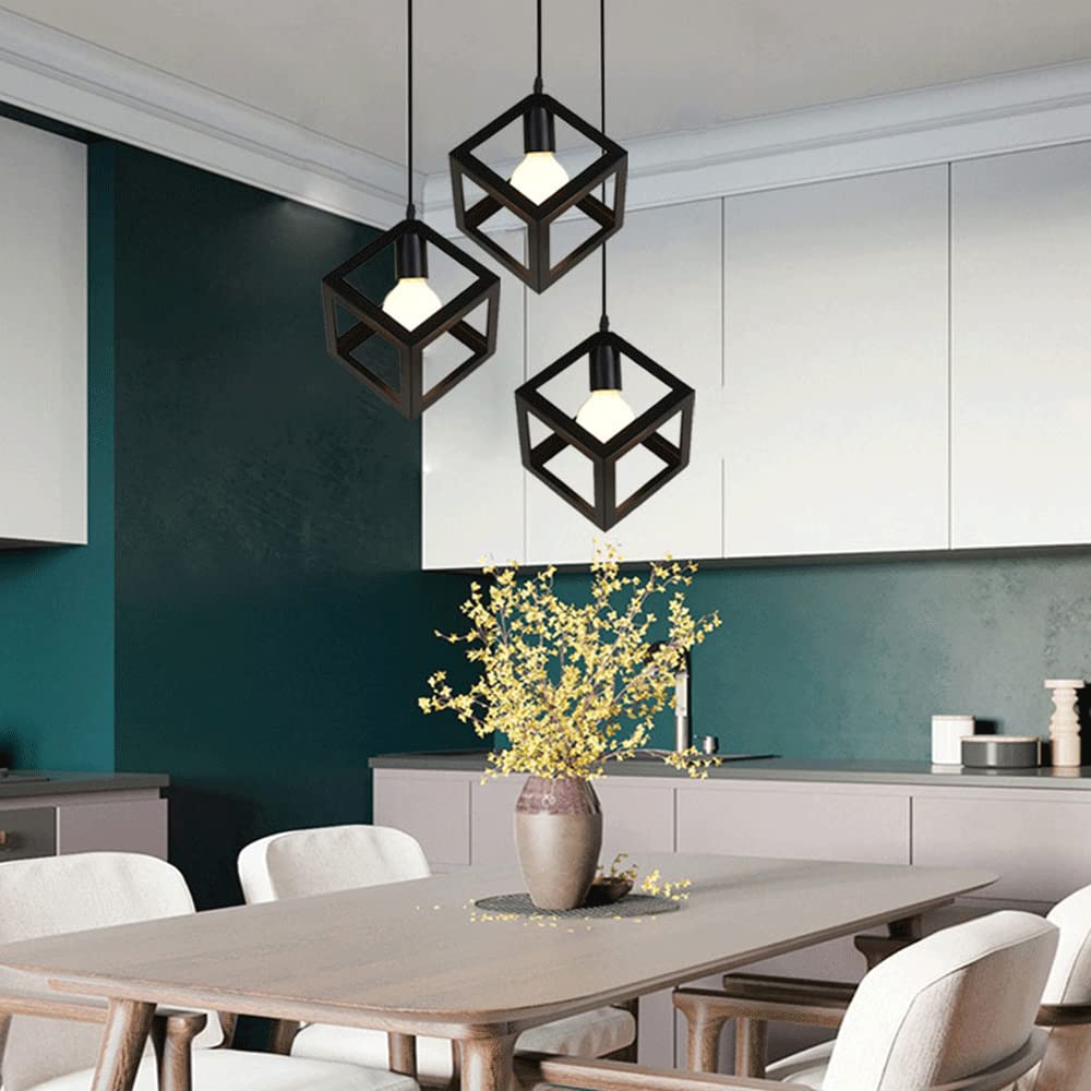 Lampa sufitowa, czarny kwadratowy żyrandol Dekoracyjny żyrandol sufitowy Kompatybilny z wyspą kuchenną Przemysłowe żyrandole V-Intage Pusta metalowa lampa wisząca