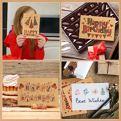 Image of Harloon 200 Pack Happy Birthday Card Assorted Bulk with Blank Envelopes and Stickers 4 x 6 Inches Greeting Blank Happy Birthday Cards for Men Women Adults Kids, 20 Styles(Kraft Style)