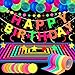 Glühen Party Neon Partyzubehör Enthält 6 UV Schwarzlicht Reaktive Band Leuchtband 2 Neon Papier Girlanden, Happy Birthday Banner 10 Hängend Strudel, 25 Fluoreszierend Luftballons