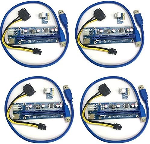 4 Pack - PCI-E 16x to 1x Power Riser Adapter Card with 6 Pin Power Connector GPU Riser 60 cm(24 in) USB 3.0 Extender Cable - Mining Dedicated Graphics Card Extension Cable (4 Pack)