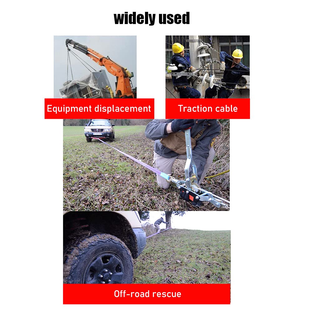 Manuelle Seilwinde, Power Puller Dual, Kabelzieher-Handwinde, Zwei Haken, Ratschen-Handwinde für Geländerettung und Transport Schwerer Gegenstände, Anhängelast: 1/2/4 Tonnen, 5 mm Drahtseil