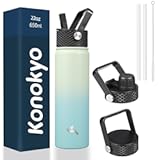 22oz Stainless Steel Bottles with 3 Lids Sport Insulated Water Bottle,Mint