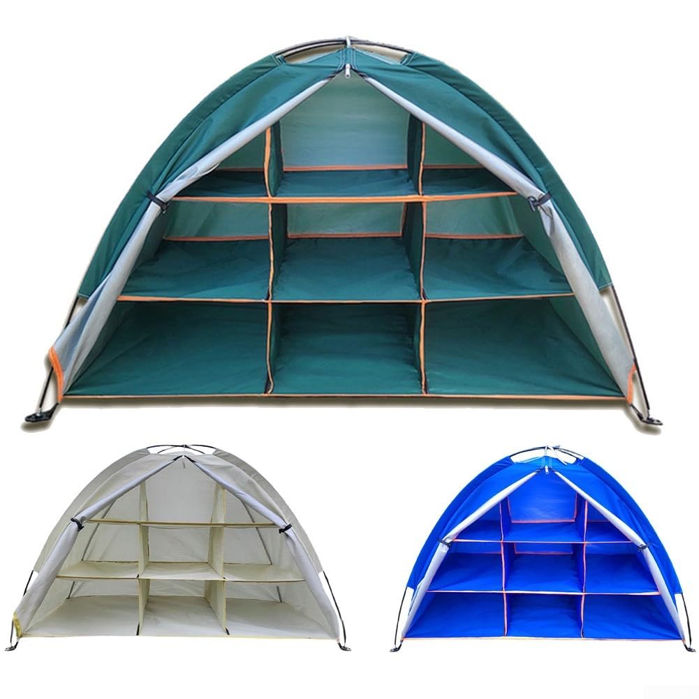 Armario de almacenamiento multifuncional para camping, con 9 compartimentos, tela Oxford, estantería para organización de equipos (azul)